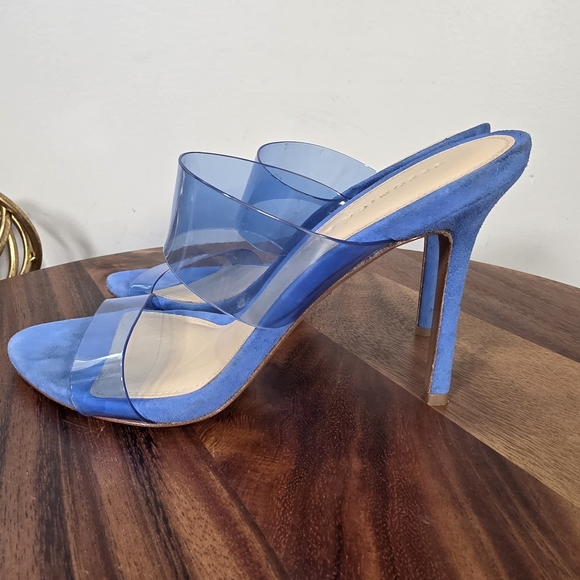 Veronica Beard Asha Blue Suede Stiletto Heels with Transparent Straps Size 7 - Picture 6 of 17